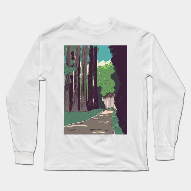 Japanese Woodland path Long Sleeve T-Shirt by nickemporium1